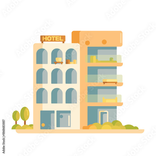 Hotel Building with Modern Architecture Design.