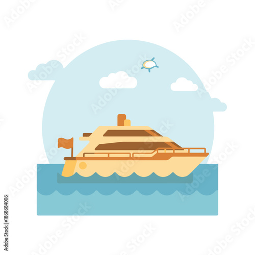 Luxury Yacht Sailing on Calm Ocean Waters.