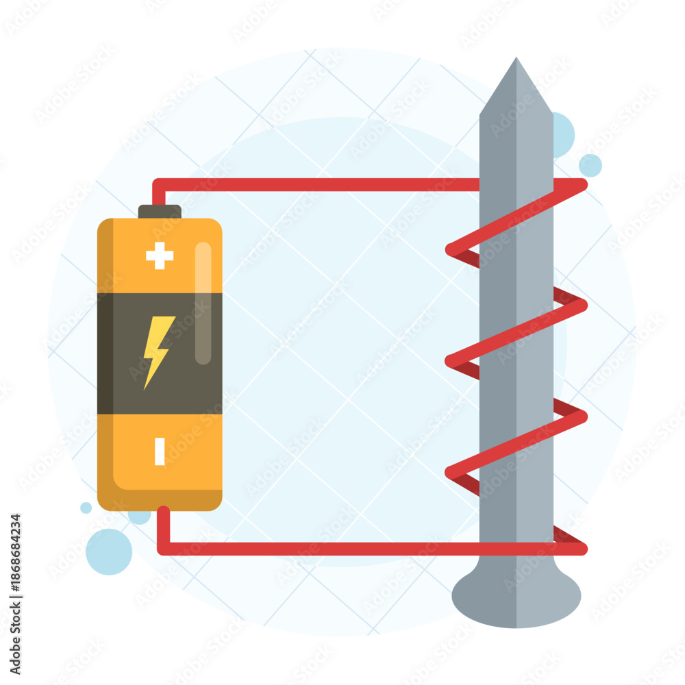 Ταπετσαρία Vector illustration of a simple electromagnet experiment using a battery, iron nail, and copper wire