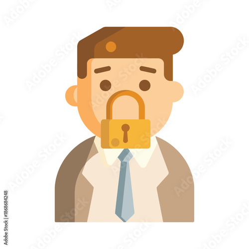 Man with padlock over mouth illustration.