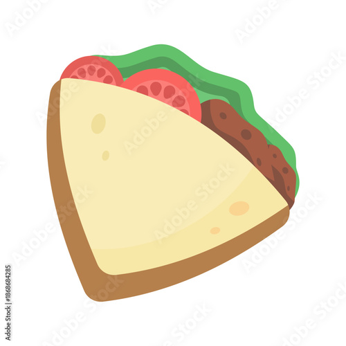 Vector illustration of a tasty sandwich wrap with lettuce, tomato, and meat. Perfect for food-related designs, restaurant branding, menu templates, and modern culinary visuals.