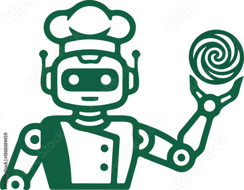 Robot Chef Holding Lollipop Illustration.