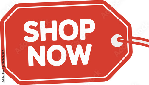 Red Shop Now tag for sales and promotions