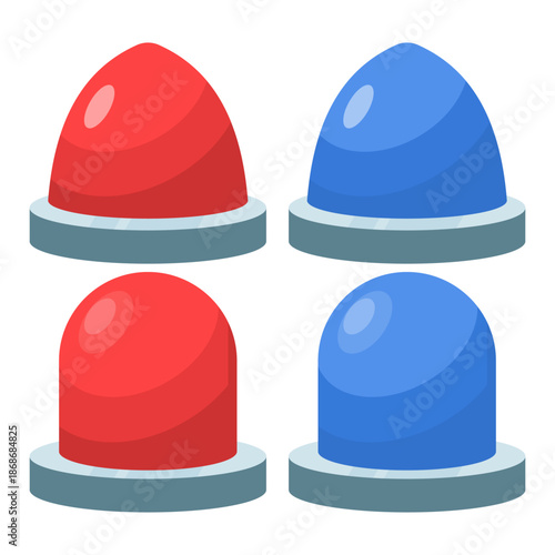 Red and blue flashing emergency lights illustration signaling danger and urgency. Concept for police, ambulance, warning alert, crisis response, and public safety visuals.