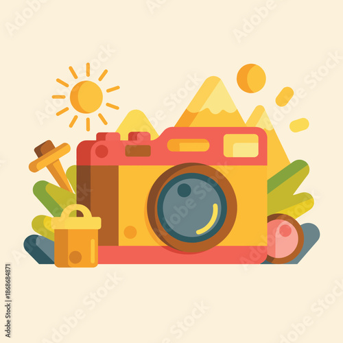 Yellow Camera with Lens and Accessories.