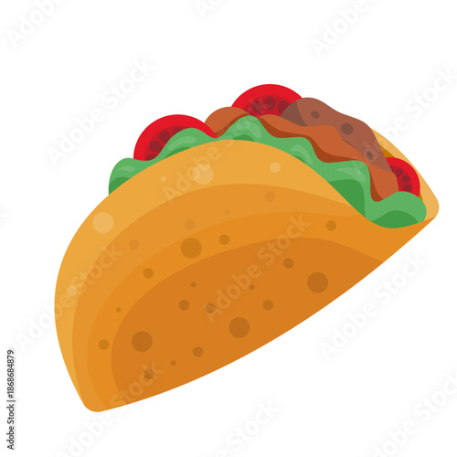 Flat style vector illustration of a taco representing Mexican food. Street food cuisine concept ideal for restaurant menus, food branding, festivals, and culinary design.
