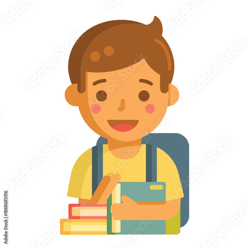 Young Student Holding Books and Backpack.