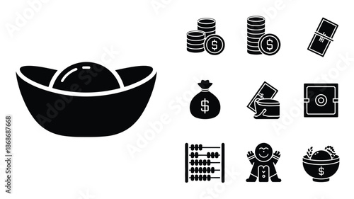 Lunar New Year Wealth and Prosperity Silhouette Icons