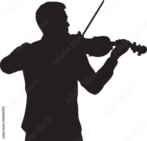Black silhouette of a person playing a violin with a bow 1