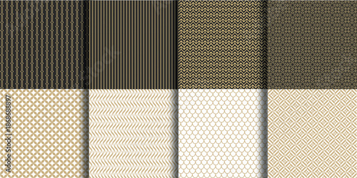 Luxury Golden Geometric Pattern Set, 8 Elegant Art Deco Seamless Ornaments for Premium Branding and Packaging