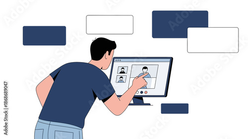 Man using computer for video call, online meeting, remote work, communication