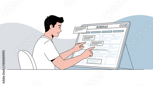 Man Planning Schedule on Digital Tablet, Business Organization and Time Management