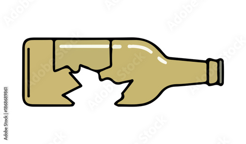 Stylized broken glass bottle icon showing fragility and waste concept illustration vector