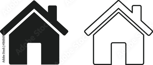 Home house icon set in solid and outline styles representing real estate housing property architecture design vector symbols