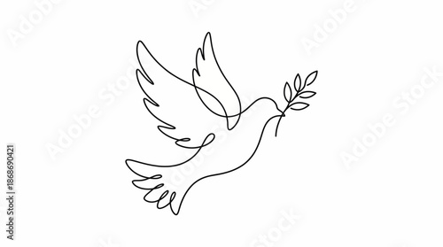 Peace Dove Line Drawing Vector Featuring Olive Branch and Continuous Line Style for Symbolic Art, Humanitarian Campaigns, and Decorative Design Projects