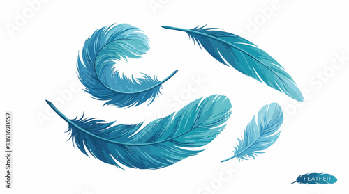 Blue Feather Watercolor Clipart Set Featuring Four Artistic Designs for Stationery, Digital Artwork, and Decorative Craft Projects