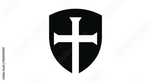 A striking black shield featuring a prominent white cross design a powerful heraldic symbol silhouette