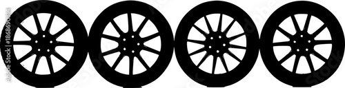 silhouette of Car Rims with tires and without tires Vector 