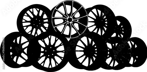 silhouette of Car Rims with tires and without tires Vector 