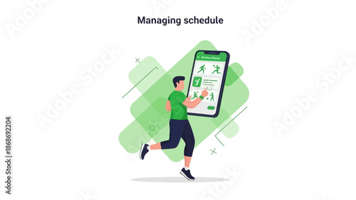 Man using fitness app on smartphone for managing workout schedule, running concept