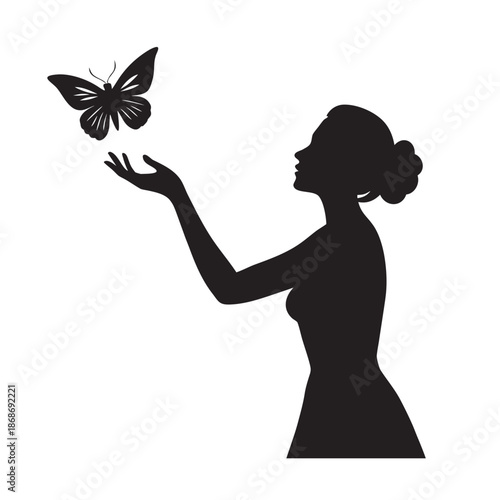 Delicate Butterfly Touch On Woman Silhouette