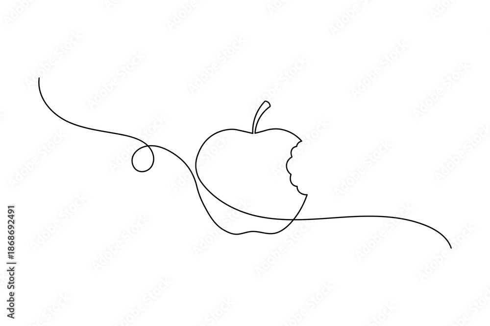 Obraz premium Clean apple one line art minimalist continuous outline vector illustration isolated