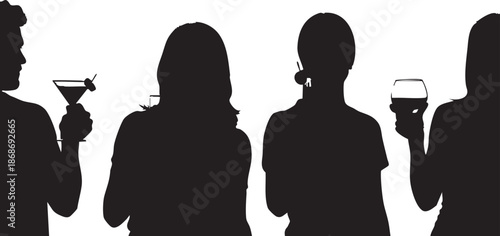 Four Silhouettes Holding Cocktails and Wine Glasses people drinks