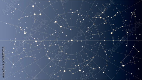 Northern hemisphere. High detailed star map of vector constellations. Astrological celestial map with symbols and signs of zodiac. Sky map vector illustration. Star constellations around the poles.