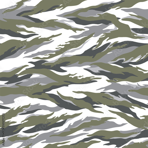 Camouflage seamless pattern. Forest real tree camouflage design. Hunting camouflage. Tiger stripe pattern. Tiger stripe camouflage pattern