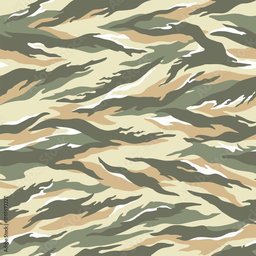 Camouflage seamless pattern. Forest real tree camouflage design. Hunting camouflage. Tiger stripe pattern. Tiger stripe camouflage pattern