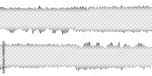 black and white background with frame. Vector torn hole in sheet of paper. Vector illustration on transparent background.