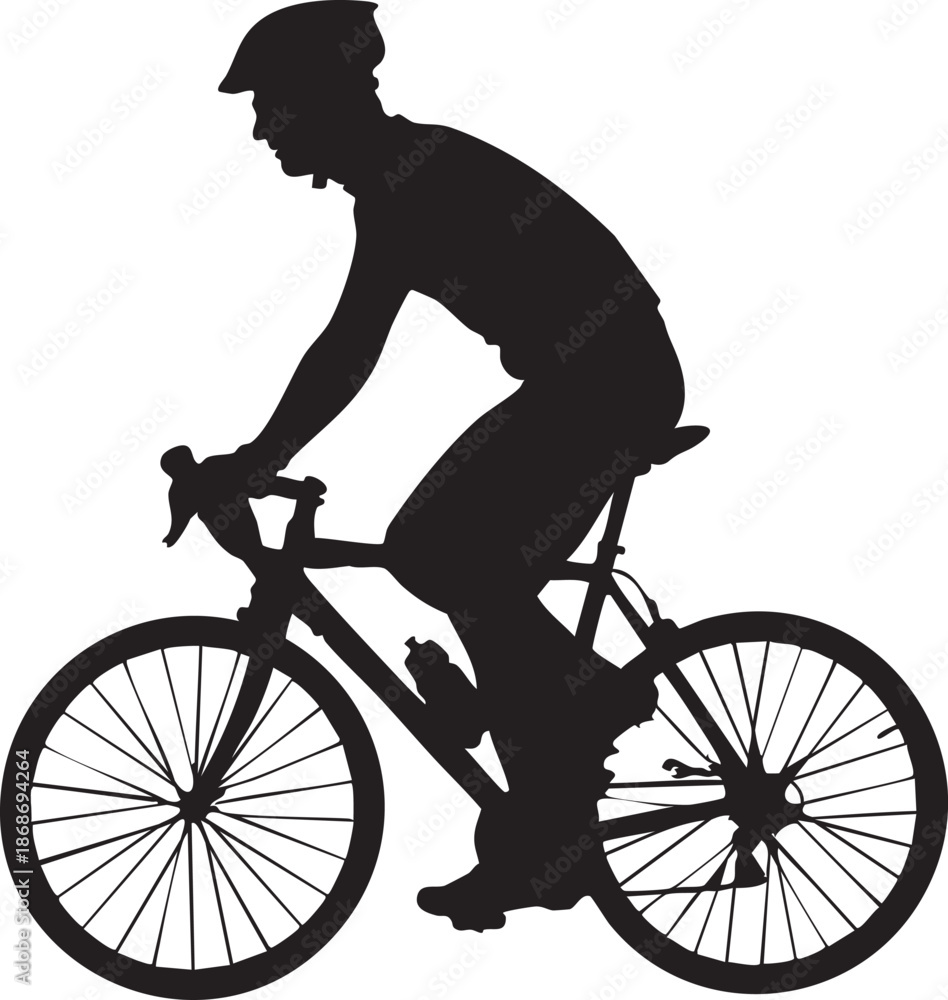 Fototapeta premium Silhouette of a person riding a vintage bicycle with large wheels cyclist