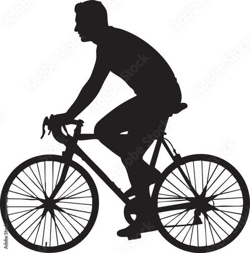 Silhouette of a person riding a bicycle with large wheels against a white background cycling 1