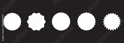 Set of circles with zigzag edges. Circle shapes & star shapes offer price tag, rounded starburst zigzag badge, discount and sale label stickers, circle sticker, wavy edge.