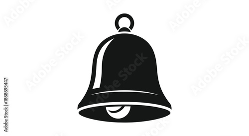 A simple black and white illustration of a classic styled bell hanging a striking silhouette