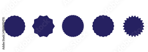Set of circles with zigzag edges. Circle shapes & star shapes offer price tag, rounded starburst zigzag badge, discount and sale label stickers, circle sticker, wavy edge.