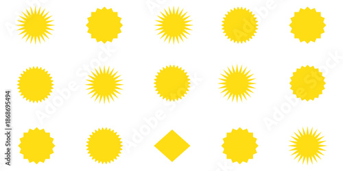 Starburst sticker set. Circle sticker set. Special offer price tag. Sunburst retro sale badge, quality signs, red sale tag. Blank sale stickers. Simple silhouette