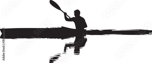 Silhouette of person kayaking with paddle in water