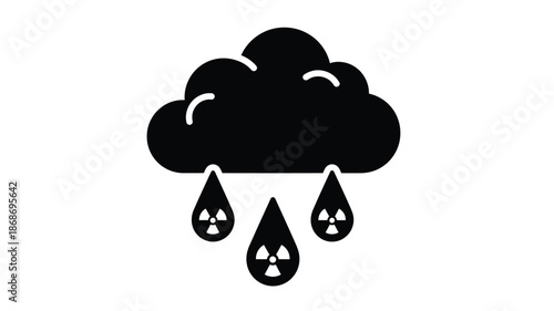A simple black and white icon depicting a cloud with raindrops falling from it