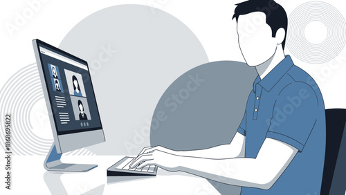 Man using computer for video conference call, online meeting, remote work concept