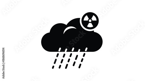 Black silhouette of a cloud with rain and a radioactive hazard symbol inside