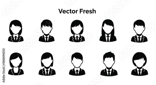 a collection of diverse vector profile icons depicting people in business attire silhouette