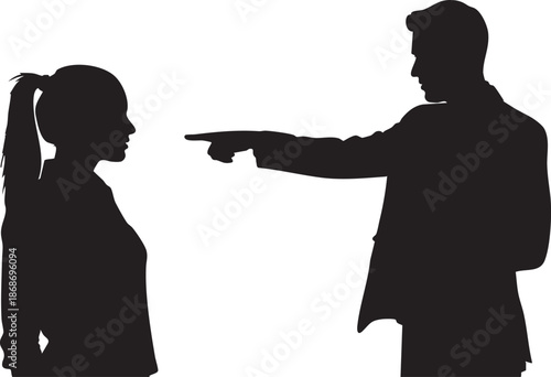 Silhouettes of a pregnant woman and a man pointing at her belly