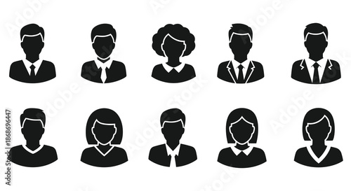 A collection of black human head silhouettes depicting diverse genders and hairstyles a modern design silhouette