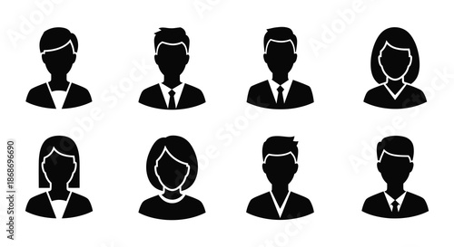 A collection of diverse head and shoulder silhouettes depicting various individuals and professional styles