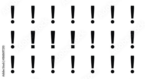 A collection of black exclamation marks and dots arranged in a grid pattern a striking silhouette