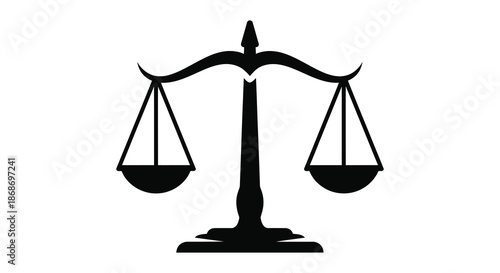 A striking black silhouette of scales of justice representing legal balance and fairness silhouette