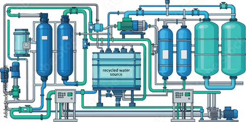 Detailed Diagram of an Industrial Water Treatment and Purification System.