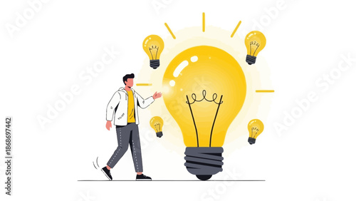 Man with Big Idea Lightbulb: Innovation, Creativity, and Inspiration Concept