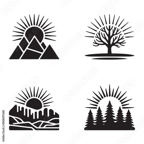 Cold sunrise seasonal sun silhouette for winter nature illustration